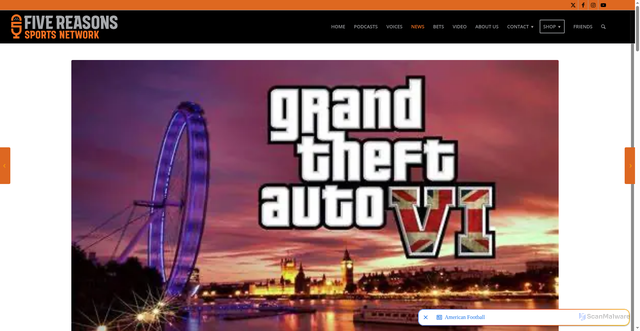 Security scan screenshot of https://www.fivereasonssports.com/news/is-gta-vi-finally-coming-insider-information-and-release-date-predictions/