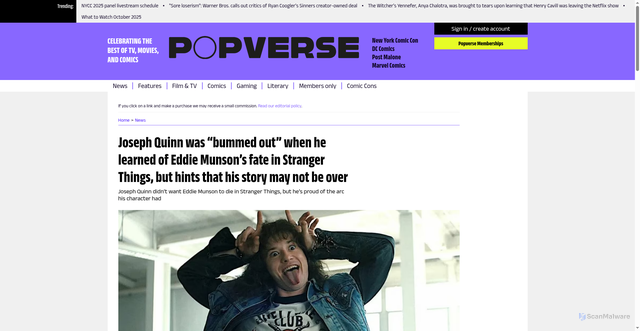 Security scan screenshot of https://www.thepopverse.com/tv-netflix-stranger-things-eddie-munson-death-joseph-quinn