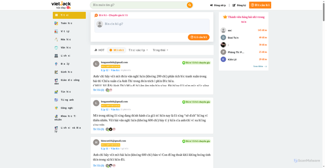 Security scan screenshot of https://hoidapvietjack.com