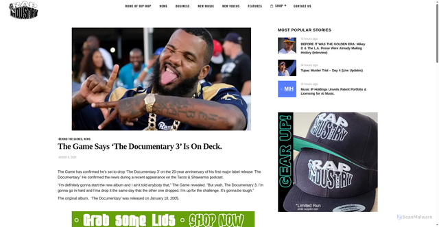 Security scan screenshot of https://rapindustry.com/the-game-says-the-documentary-3-is-on-deck/