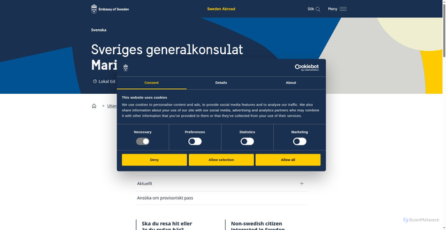 Security scan screenshot of https://www.swedenabroad.se/sv/utlandsmyndigheter/aland-mariehamn