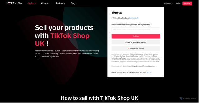 Security scan screenshot of https://seller-uk.tiktok.com