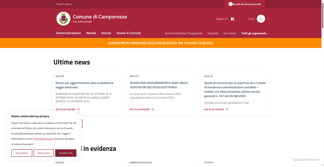 Security scan screenshot of https://comune.camporosso.im.it/