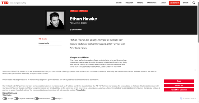 Security scan screenshot of https://www.ted.com/speakers/ethan_hawke