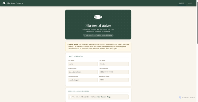 Security scan screenshot of http://scoutbikewaiver.pages.dev/