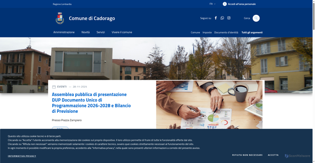 Security scan screenshot of https://www.comune.cadorago.co.it/