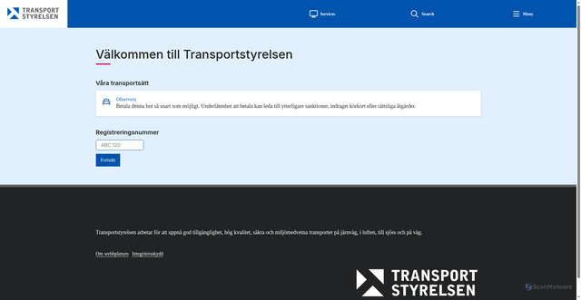 Security scan screenshot of https://www.transportstyrelsen-se.top/sv/vagtrafik