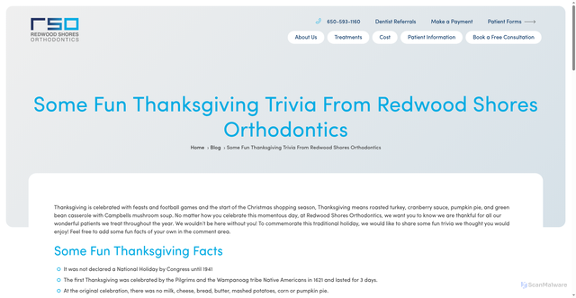 Security scan screenshot of https://www.redwoodcityorthodontics.com/blog/thanksgiving-trivia/
