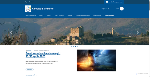 Security scan screenshot of https://www.comune.prunetto.cn.it/