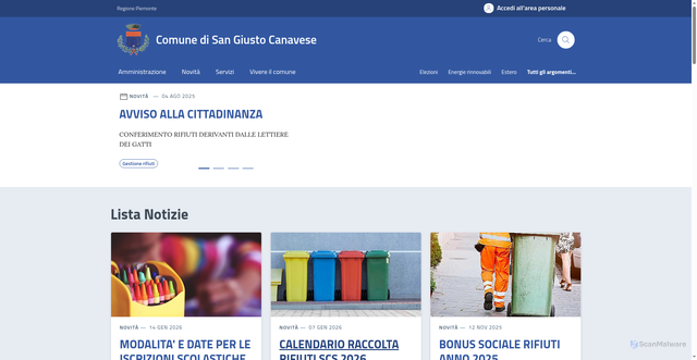 Security scan screenshot of https://comune.sangiustocanavese.to.it/
