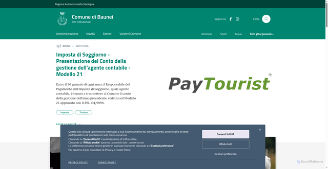 Security scan screenshot of https://www.comunedibaunei.it/