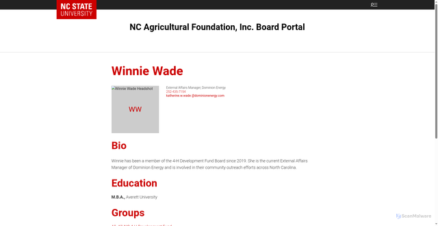 Security scan screenshot of https://calsboards.cals.ncsu.edu/people/winnie-wade/