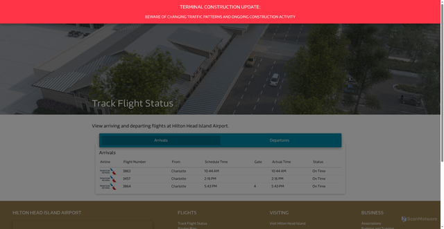 Security scan screenshot of https://www.hiltonheadairport.com/flight-status.html