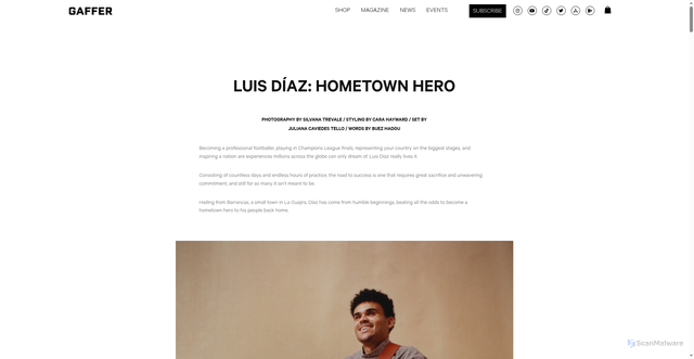 Security scan screenshot of https://gaffer.world/pages/luis-diaz-hometown-hero