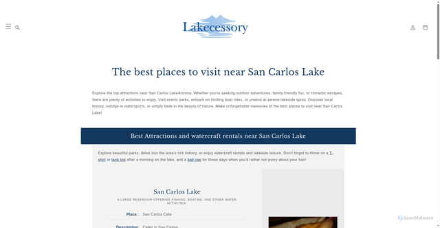 Security scan screenshot of https://www.lakecessory.com/pages/arizona-san-carlos-lake-best-places-to-visit?srsltid=AfmBOop7HuObeKAQoXZKrrv6LvKTjI1KFBZKnml6yf9jEm3EOLAIZhwJ