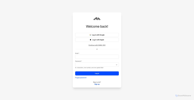 Security scan screenshot of https://app.air.inc