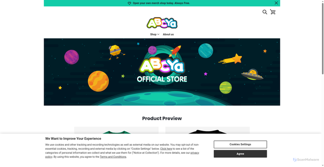 Security scan screenshot of https://abcya.myspreadshop.com