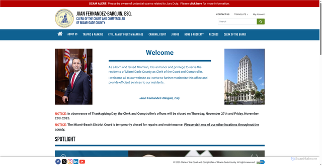 Security scan screenshot of https://www.miamidadeclerk.gov/clerk/home.page
