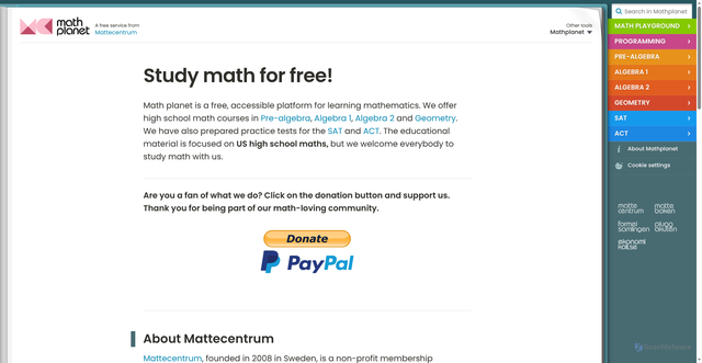 Security scan screenshot of https://mathplanet.com