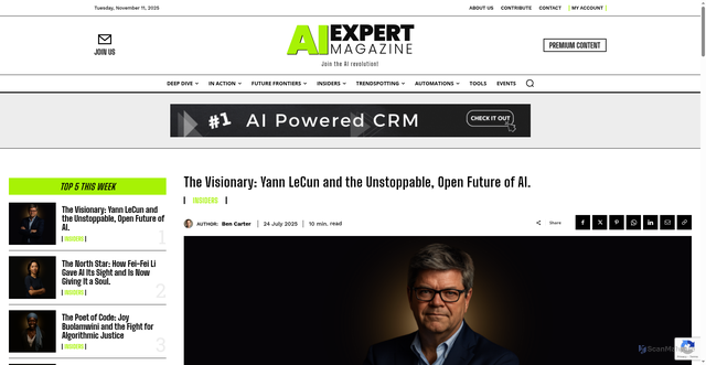 Security scan screenshot of https://www.aiexpertmagazine.com/the-visionary-yann-lecun-and-the-unstoppable-open-future-of-ai/
