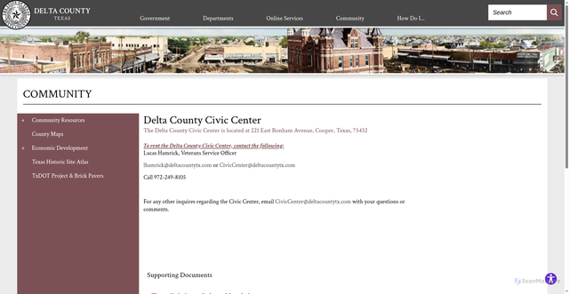 Security scan screenshot of https://www.deltacountytx.com/community/page/delta-county-civic-center
