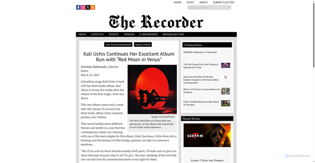Security scan screenshot of https://centralrecorder.org/79260/arts-entertainment/kali-uchis-continues-her-excellent-album-run-with-red-moon-in-venus/
