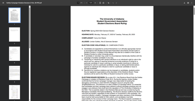 Security scan screenshot of https://sga.sa.ua.edu/wp-content/uploads/sites/28/2023/03/Suttles-Campaign-Violation-Decision-2-Feb.-28-PDF.pdf