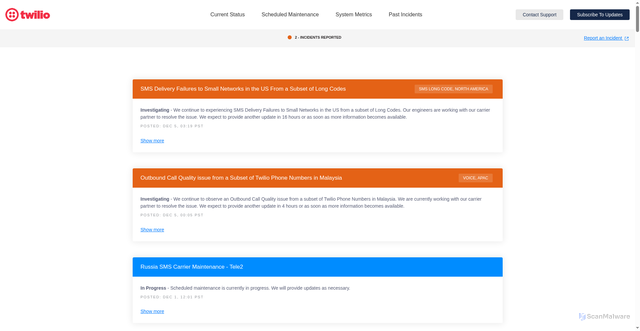 Security scan screenshot of https://status.twilio.com/