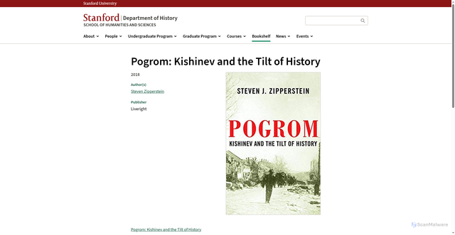 Security scan screenshot of https://history.stanford.edu/publications/pogrom-kishinev-and-tilt-history