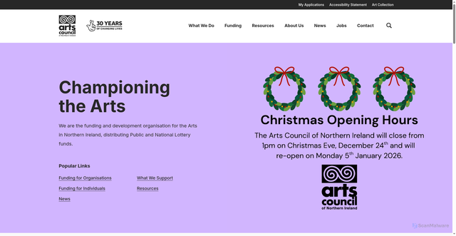 Security scan screenshot of https://artscouncil-ni.org/