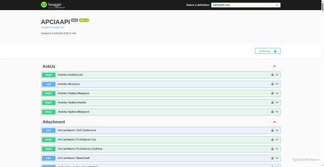 Security scan screenshot of https://api2.apci.org