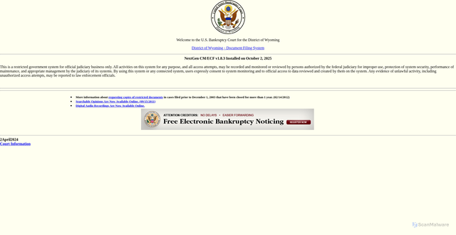 Security scan screenshot of https://ecf.wyb.uscourts.gov