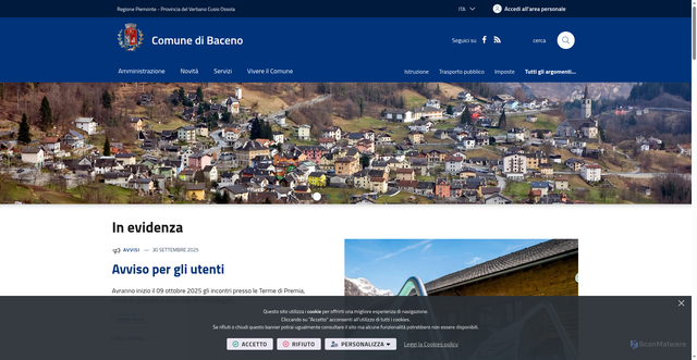 Security scan screenshot of https://www.comune.baceno.vb.it/it-it/home