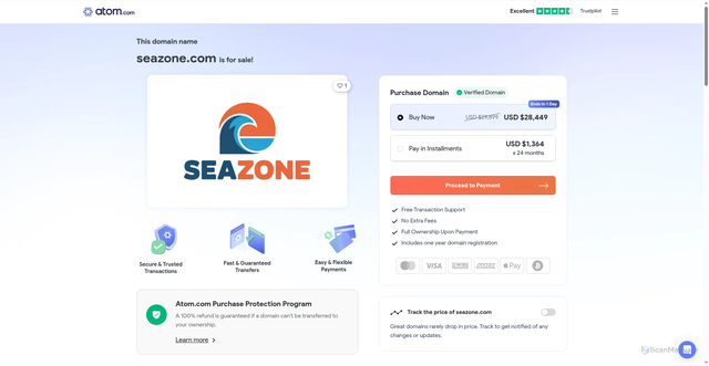 Security scan screenshot of https://domains.atom.com/lpd/name/www.seazone.com