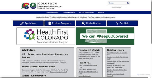 Security scan screenshot of https://hcpf.colorado.gov