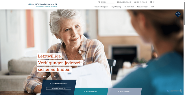 Security scan screenshot of http://www.testamentsregister.de