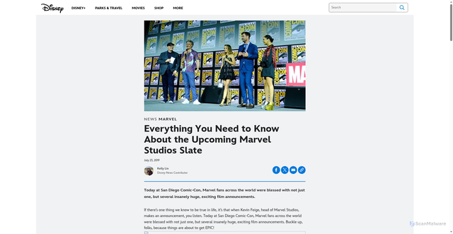 Security scan screenshot of https://news.disney.com/upcoming-marvel-studios-slate