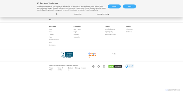 Security scan screenshot of https://ww2.justanswer.com