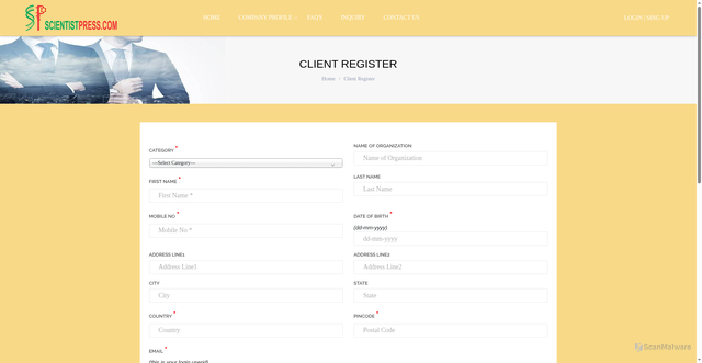 Security scan screenshot of https://swiftzpixel.info/clientregister.html