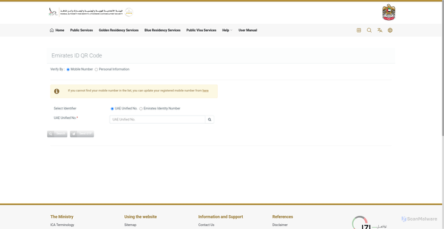 Security scan screenshot of https://beta.smartservices.icp.gov.ae/echannels/web/client/guest/index.html#/issueQrCode