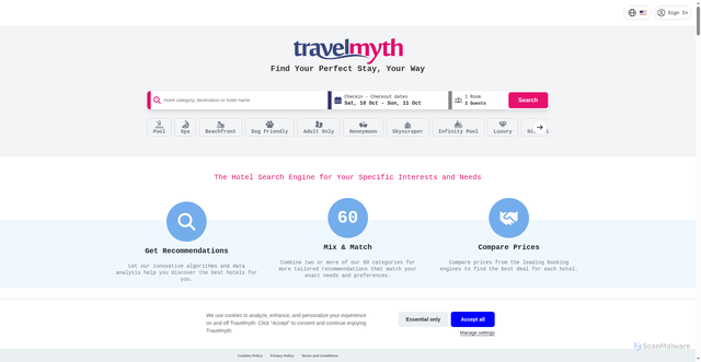Security scan screenshot of https://travelmyth.com