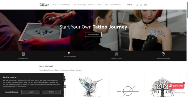 Security scan screenshot of https://designs.tattooswizard.com/