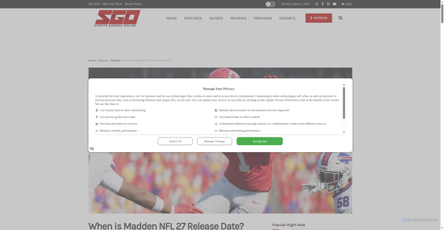 Security scan screenshot of https://www.sportsgamersonline.com/games/football/what-is-madden-nfl-27-release-date/
