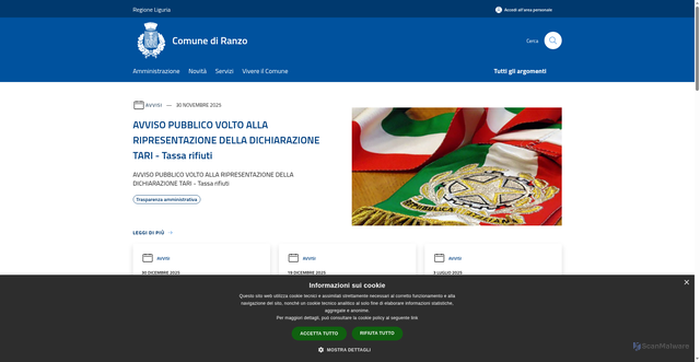 Security scan screenshot of https://www.comune.ranzo.im.it/it