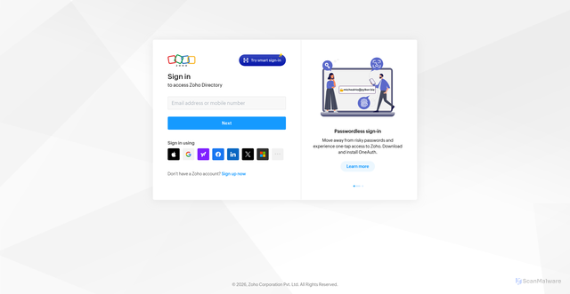 Security scan screenshot of https://admin.zoho.com