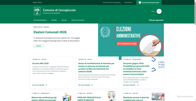 Security scan screenshot of https://www.comune.cercepiccola.cb.it