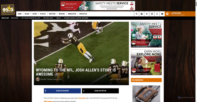 Security scan screenshot of https://mycountry955.com/wyoming-to-the-nfl-josh-allens-story-is-awesome/