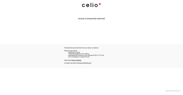 Security scan screenshot of https://celio.com
