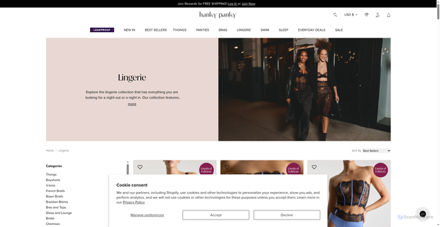 Security scan screenshot of https://www.hankypanky.com/collections/lingerie
