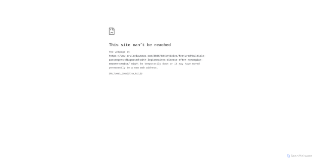 Security scan screenshot of https://www.cruiselawnews.com/2026/02/articles/featured/multiple-passengers-diagnosed-with-legionnaires-disease-after-norwegian-encore-cruise/